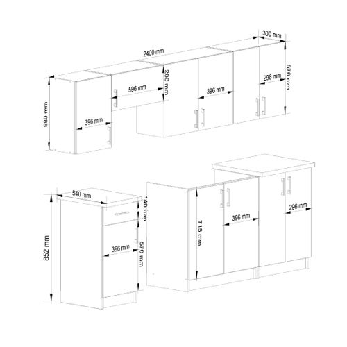 Ensemble De Cuisine Lima Blanc 240 Cm 11 Portes 1 Tiroir Façade Chêne Sonoma 240x44,5x203 Cm