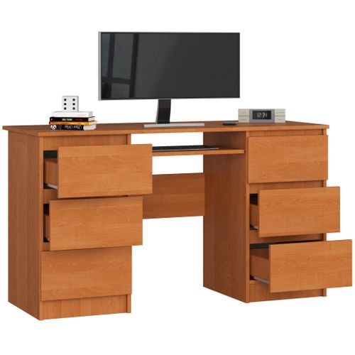 Bureau D'ordinateur A11 Aulne 135 Cm 6 Tiroirs Façade Aulne 135x50x77 Cm