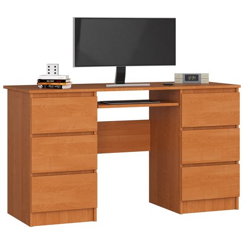Bureau D'ordinateur A11 Aulne 135 Cm 6 Tiroirs Façade Aulne 135x50x77 Cm