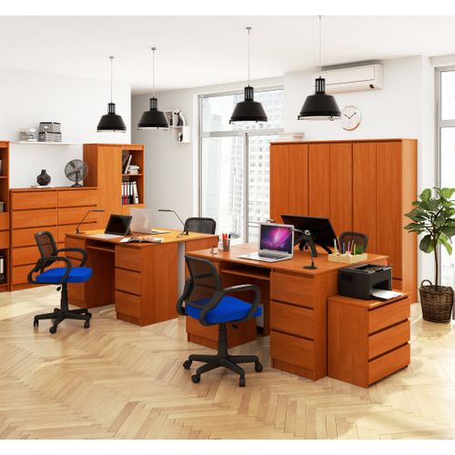 Bureau D'ordinateur A11 Aulne 135 Cm 6 Tiroirs Façade Aulne 135x50x77 Cm