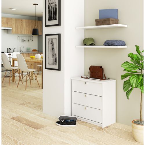 Meuble à Chaussures Mini Blanc 60 Cm 3 Portes Façade Blanche 3 Étagères 60x31x62 Cm