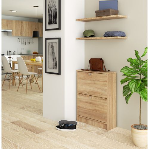 Meuble à Chaussures Chêne Sonoma 60 Cm 2 Portes Façade Chêne Sonoma 2 Étagères 60x20x80 Cm