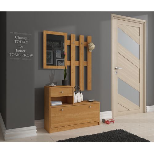 Ensemble D'entrée Avec L'armoire à Chaussures Aulne 90 Cm 1 Porte 1 Tiroir Façade Aulne 2 Étagères