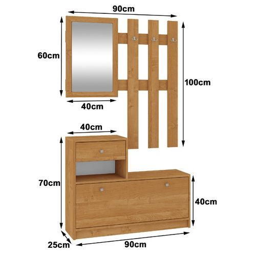 Ensemble D'entrée Avec L'armoire à Chaussures Aulne 90 Cm 1 Porte 1 Tiroir Façade Aulne 2 Étagères