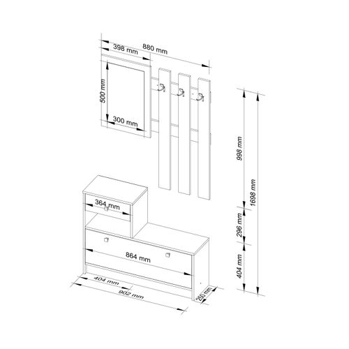 Ensemble D'entrée Avec L'armoire à Chaussures Wengé 90 Cm 1 Porte 1 Tiroir Façade Wengé 2 Étagères