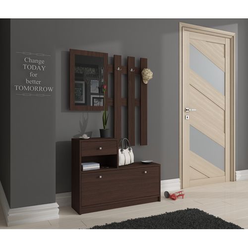 Ensemble D'entrée Avec L'armoire à Chaussures Wengé 90 Cm 1 Porte 1 Tiroir Façade Wengé 2 Étagères