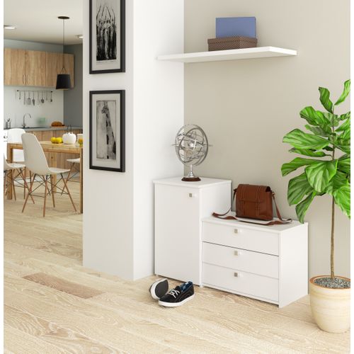 Meuble à Chaussures Blanc 98,4 Cm 4 Portes Façade Blanche 5 Étagères 98,4x33x68 Cm