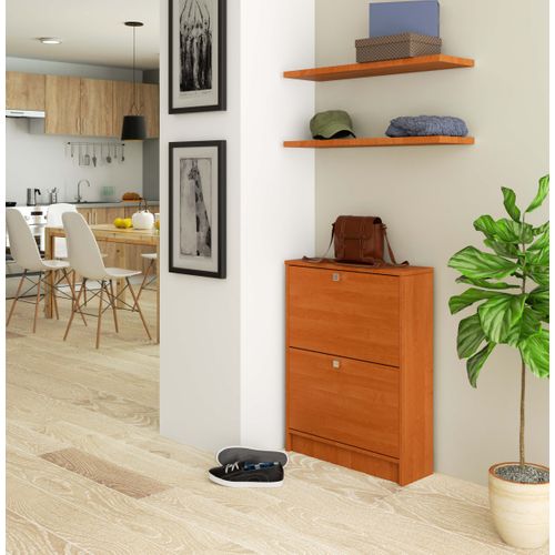 Meuble à Chaussures Aulne 60 Cm 2 Portes Façade Aulne 2 Étagères 60x20x80 Cm