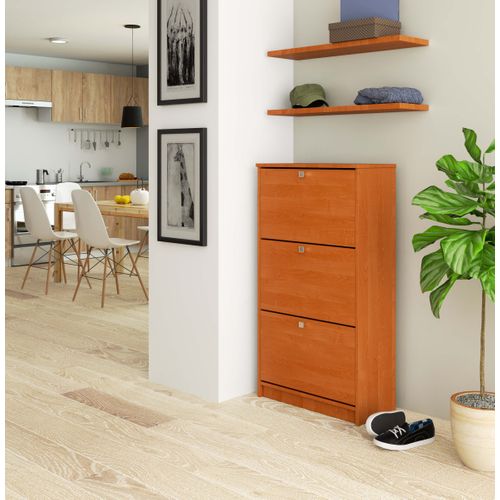 Meuble à Chaussures Aulne 60 Cm 3 Portes Façade Aulne 3 Étagères 60x28,5x113 Cm