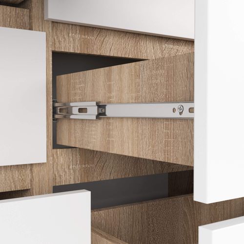 Commode Akord K120 Chêne Sonoma 120 Cm 8 Tiroirs Façade Blanche 120x40x99 Cm