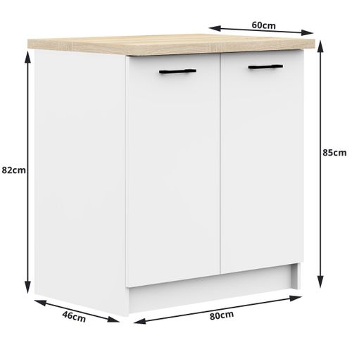 Meuble De Cuisine Bas S80 Oliwia Modulable Blanc 80 Cm 2 Portes Façade Blanche 2 Étagères 80x46x85