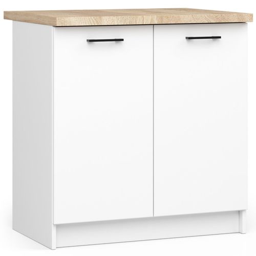 Meuble De Cuisine Bas S80 Oliwia Modulable Blanc 80 Cm 2 Portes Façade Blanche 2 Étagères 80x46x85
