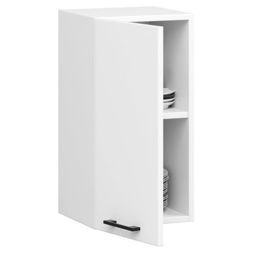 Meuble De Cuisine Haut W30 Oliwia Modulable Blanc 30 Cm 1 Porte Façade Blanche 2 Étagères