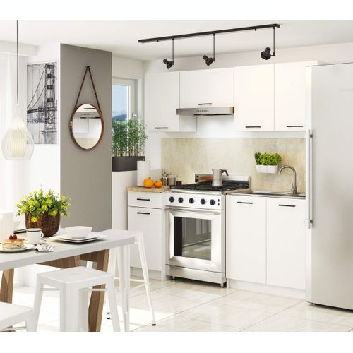 Ensemble De Cuisine Oliwia Blanc 180 Cm 7 Portes 1 Tiroir Façade Blanche 8 Étagères 180x46x203 Cm