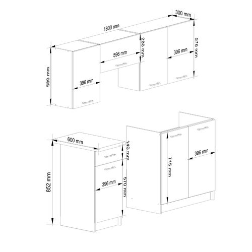 Ensemble De Cuisine Oliwia Blanc 180 Cm 7 Portes 1 Tiroir Façade Blanche 8 Étagères 180x46x203 Cm