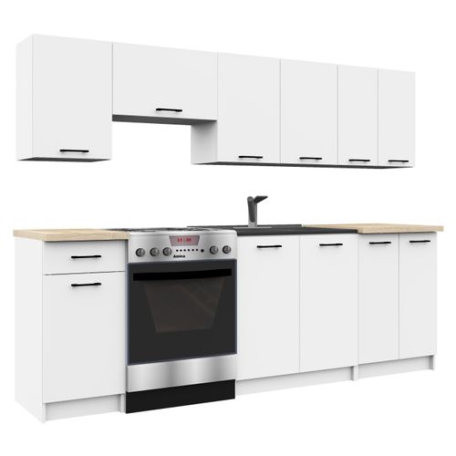 Ensemble De Cuisine Oliwia Blanc 240 Cm 11 Portes 1 Tiroir Façade Blanche 240x46x203 Cm