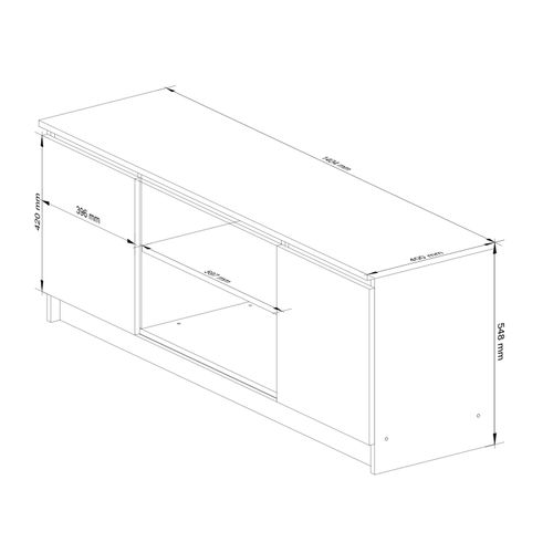 Meuble TV Pour Salon Blanc 140 Cm 2 Portes Façade Chêne Sonoma 2 Étagères 140x40x55 Cm