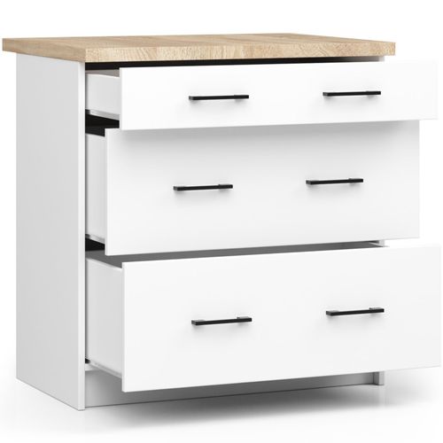 Meuble De Cuisine Bas S80 Oliwia Modulable Blanc 80 Cm 3 Tiroirs Façade Blanche 80x46x85 Cm