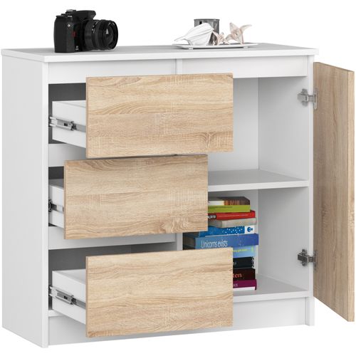 Akord Buffet Jerry 1 Porte 3 Tiroirs Blanc/chêne Sonoma 80x35x77