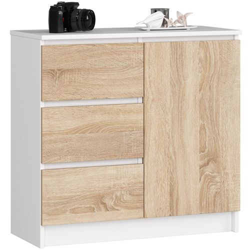 Akord Buffet Jerry 1 Porte 3 Tiroirs Blanc/chêne Sonoma 80x35x77