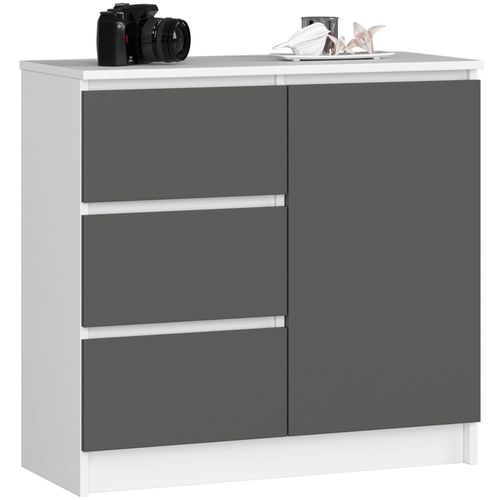 Akord Buffet Jerry 1 Porte 3 Tiroirs Blanc/gris Graphite 80x35x77