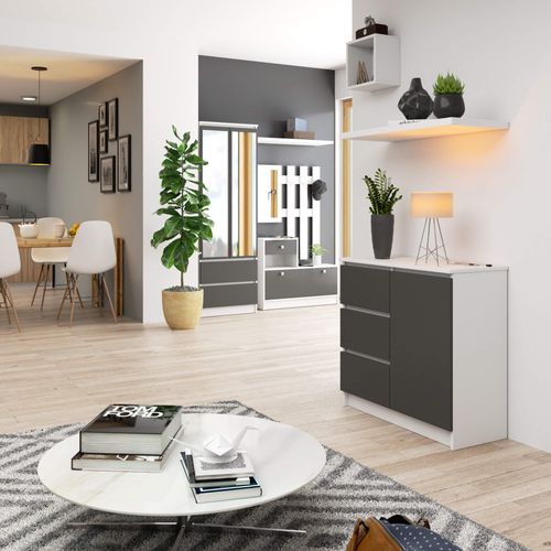 Akord Buffet Jerry 1 Porte 3 Tiroirs Blanc/gris Graphite 80x35x77