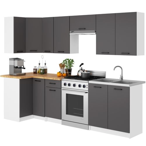 Armoires De Cuisine Basse S80 Oliwia Blanc, Gris Graphite 2 Portes 2 Étagères 80x46x85 Cm