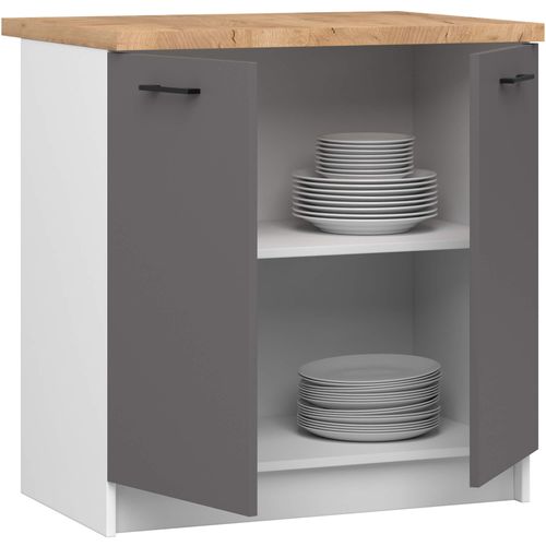 Armoires De Cuisine Basse S80 Oliwia Blanc, Gris Graphite 2 Portes 2 Étagères 80x46x85 Cm