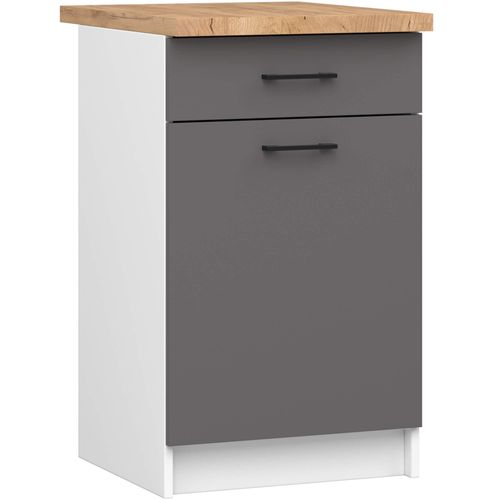 Armoires De Cuisine Basse S50 Oliwia Blanc, Gris Graphite 1 Porte 1 Tiroir 50x46x85 Cm