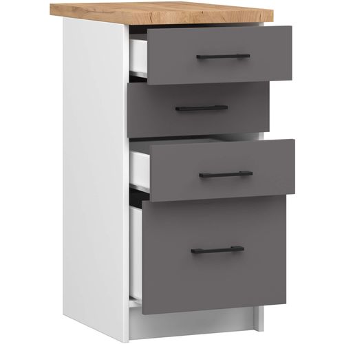 Armoires De Cuisine Basse S40 Oliwia Blanc 40 Cm 4 Tiroirs Façade Gris Graphite 40x46x85 Cm
