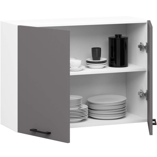 Armoires De Cuisine Haute W80 Oliwia Blanc, Gris Graphite 2 Portes 2 Étagères 80x30x58 Cm