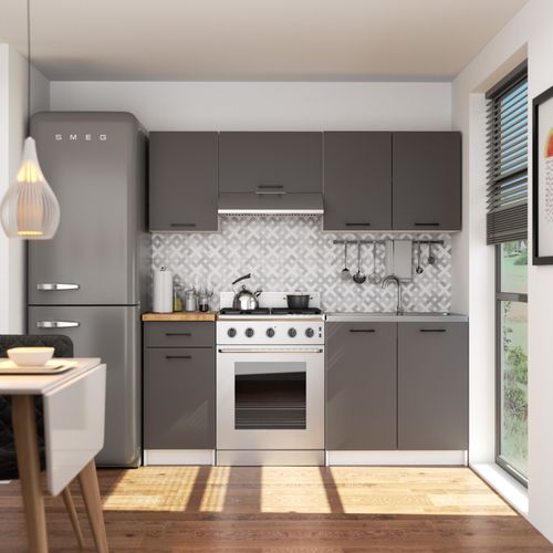 Armoires De Cuisine Haute W80 Oliwia Blanc, Gris Graphite 2 Portes 2 Étagères 80x30x58 Cm