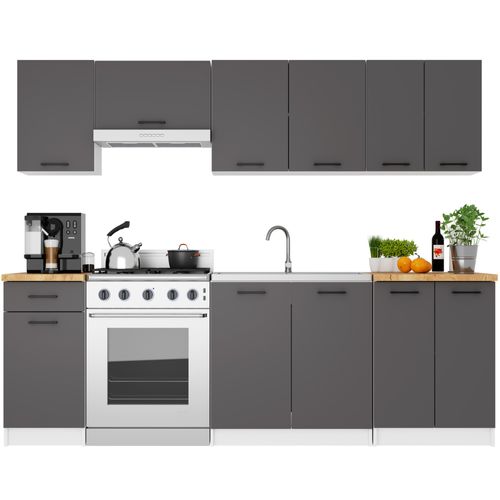 Armoires De Cuisine Haute W80 Oliwia H720 Blanc, Gris Graphite 2 Portes 2 Étagères 80x30x72 Cm