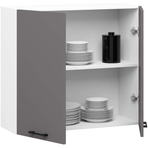 Armoires De Cuisine Haute W80 Oliwia H720 Blanc, Gris Graphite 2 Portes 2 Étagères 80x30x72 Cm