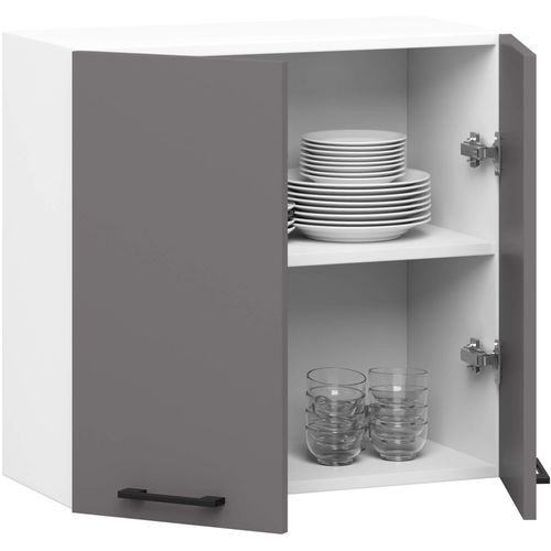 Armoires De Cuisine Haute W60 Oliwia Blanc, Gris Graphite 2 Portes 2 Étagères 60x30x58 Cm