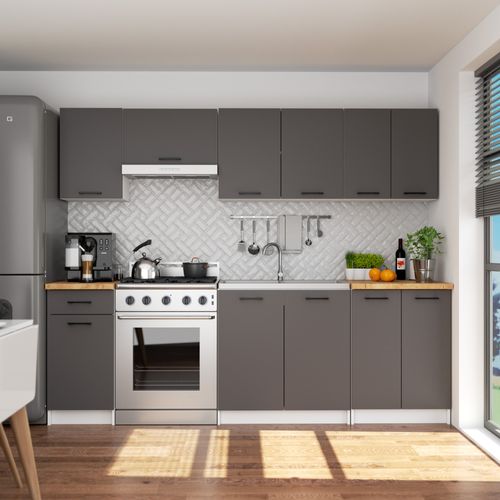 Armoires De Cuisine Haute W60 Oliwia Blanc, Gris Graphite 2 Portes 2 Étagères 60x30x58 Cm