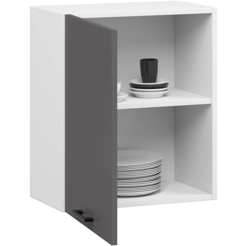Armoires De Cuisine Haute W50 Oliwia Blanc, Gris Graphite 50 Cm 1 Porte 2 Étagères 50x30x58 Cm