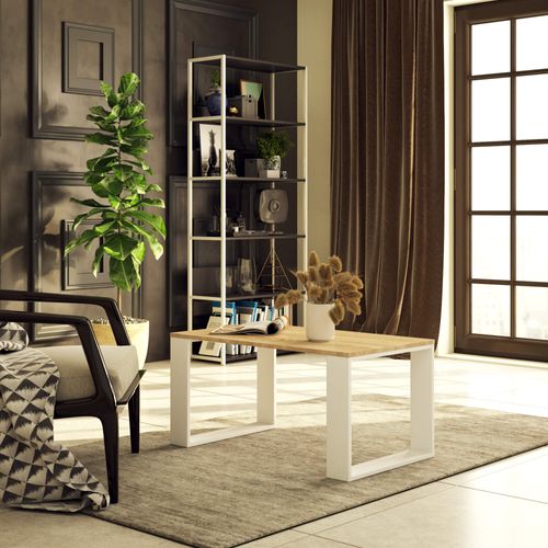 Table Basse Nox Chêne Sonoma 92 Cm Pieds Blancs 92x53x45 Cm