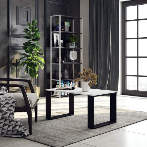 Table Basse Nox Blanche 92 Cm Pieds Noirs 92x53x45 Cm