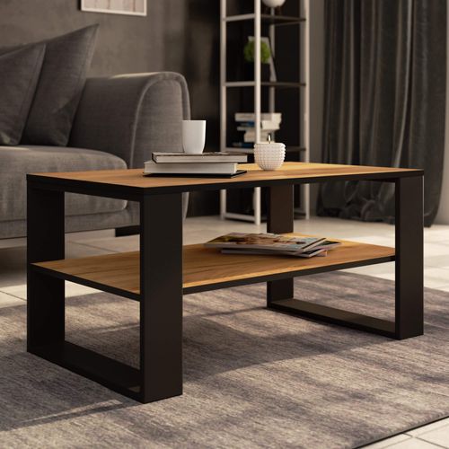 Table Basse Alex Chêne Craft 92 Cm Pieds Noirs 92x53x45 Cm