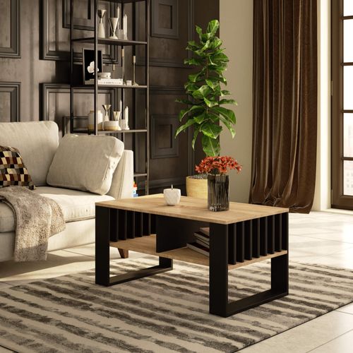 Table Basse Rockford Chêne Sonoma 92 Cm Pieds Noirs 92x53x45 Cm