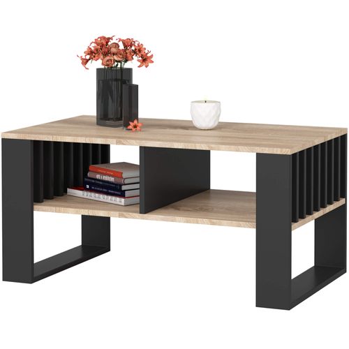Table Basse Rockford Chêne Sonoma 92 Cm Pieds Noirs 92x53x45 Cm