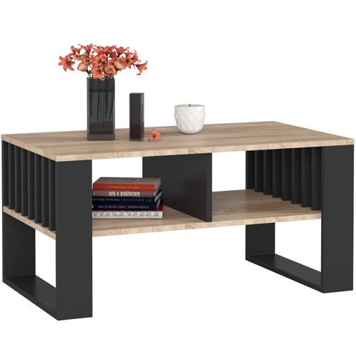 Table Basse Rockford Chêne Sonoma 92 Cm Pieds Noirs 92x53x45 Cm