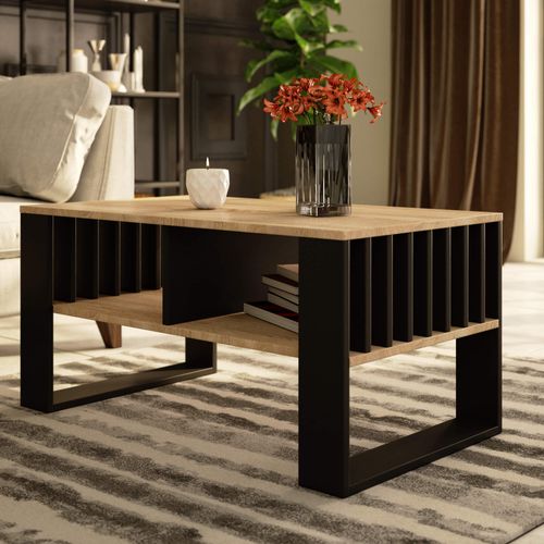Table Basse Rockford Chêne Sonoma 92 Cm Pieds Noirs 92x53x45 Cm