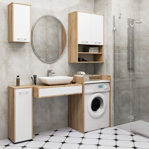 Meuble Pour Lave-linge Fin Chêne Sonoma, Blanche 64 Cm 1 Étagère 64x50x98 Cm