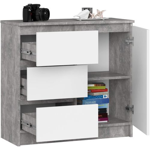 Akord Buffet Jerry 1 Porte 3 Tiroirs Béton/blanc 80x35x77