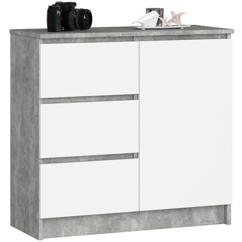 Akord Buffet Jerry 1 Porte 3 Tiroirs Béton/blanc 80x35x77