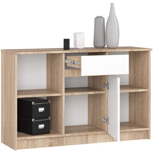 Akord Dressoir 1 Tiroir 1 Porte Chêne Sonoma Et Blanc 120x40x77