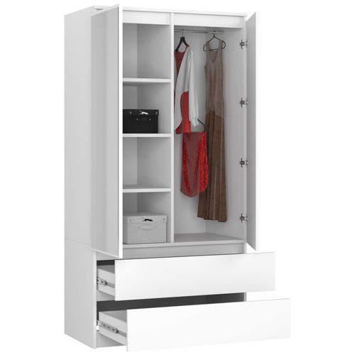 Akord Armoire 2 Portes 2 Tiroirs 2 Miroirs Blanc 90x51x180