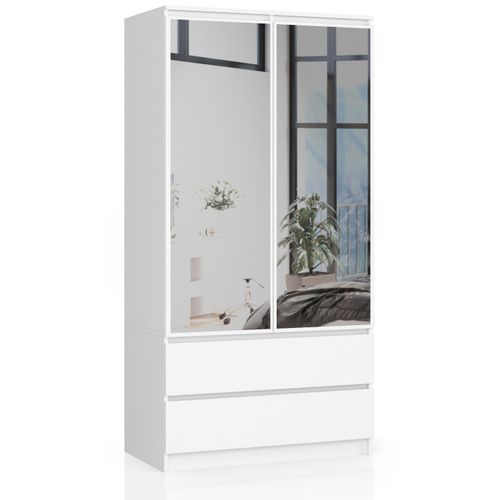 Akord Armoire 2 Portes 2 Tiroirs 2 Miroirs Blanc 90x51x180